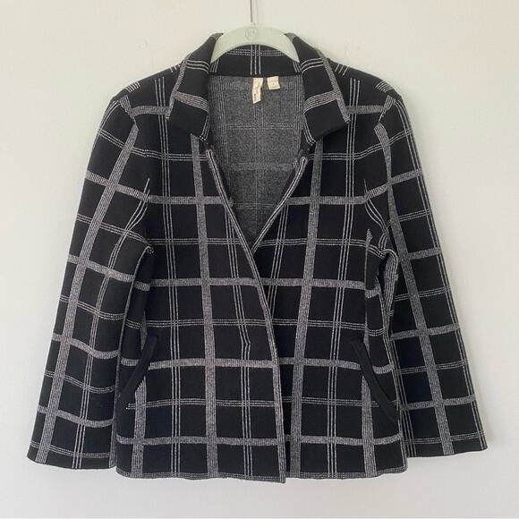 Moth by Anthropologie Knit Sweater Blazer Windowpane Black White S Office Career - Picture 3 of 10